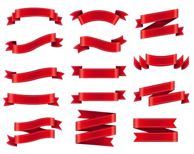 Büyük Set Kırmızı Kurdele Ve İzole Beyaz Arkaplan
