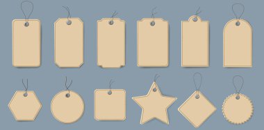 Çizgi film Etiketleri İzole Gri Arkaplan Ayarladı