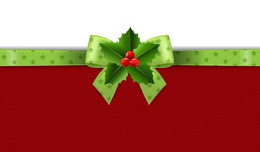 Holly Berry White arkaplanlı Noel Yeşil Kurdelesi