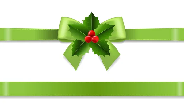 Christmas Ribbon With Holly Berry background — Stockový vektor