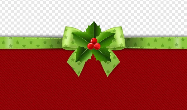 Christmas Green Ribbon With Holly Berry Transparent background — Stock Vector