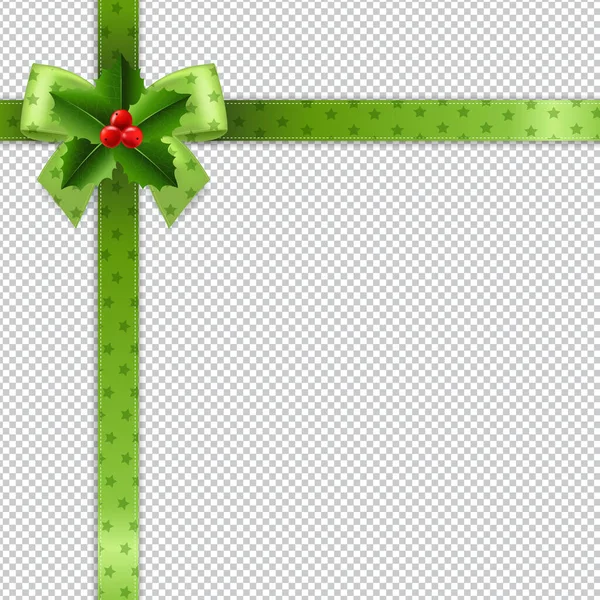 Christmas Ribbon With Holly Berry Transparent Background — Stockový vektor