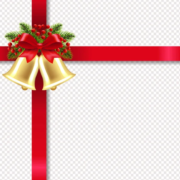 Xmas Golden Banner With Golden Bells And Transparent Background — 图库矢量图片