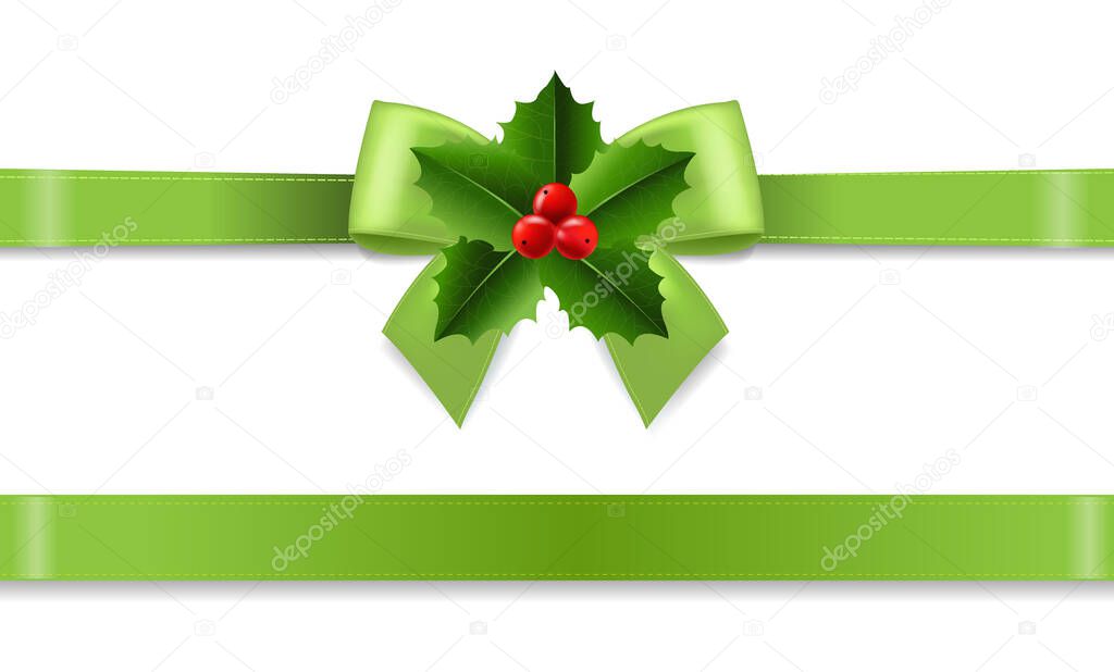 Christmas Ribbon With Holly Berry background