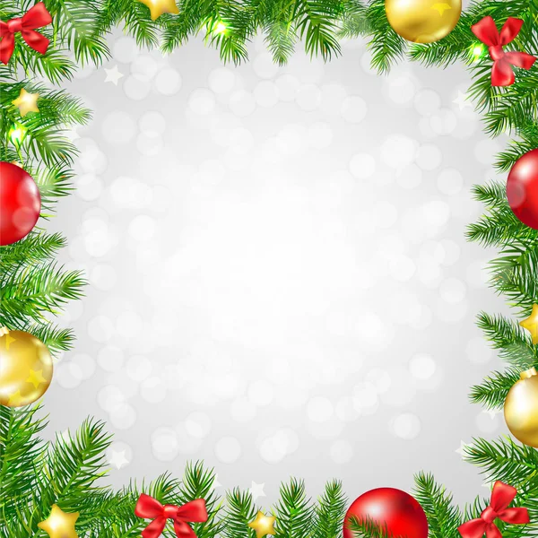 Christmas Fir Tree Border With Bokeh — Stock Vector
