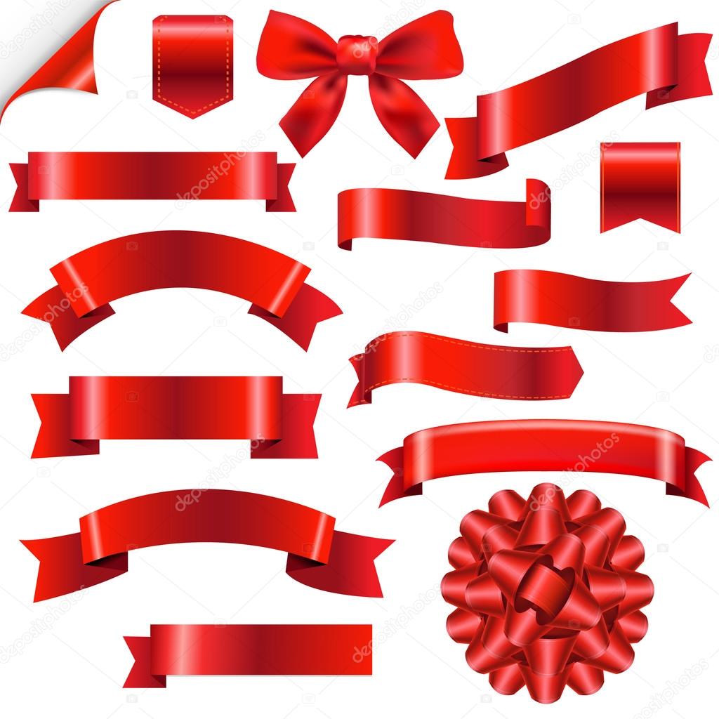 Red Silk Ribbon Big Set Transparent Stock Vector (Royalty Free