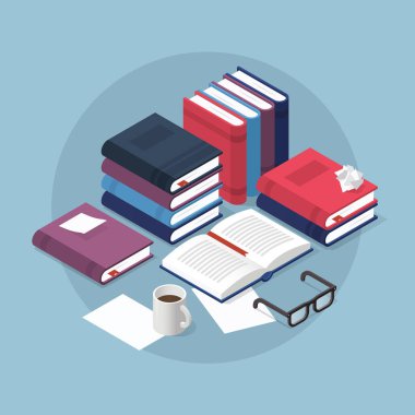 Kitap Okuma Isometric Illustration