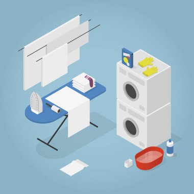 Isometric Ev Çamaşırları Çizimi