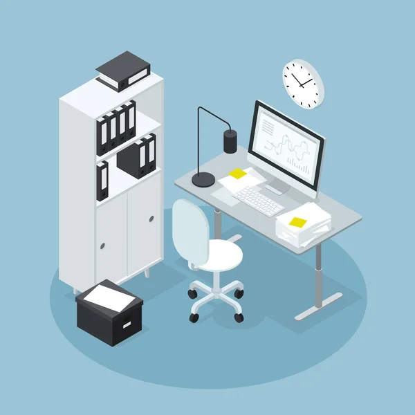 Illustration de l'espace de travail Isometric Office — Image vectorielle