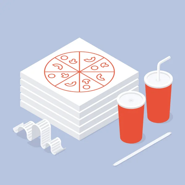 Fast Food Pizza Soda Commander Illustration isométrique — Image vectorielle