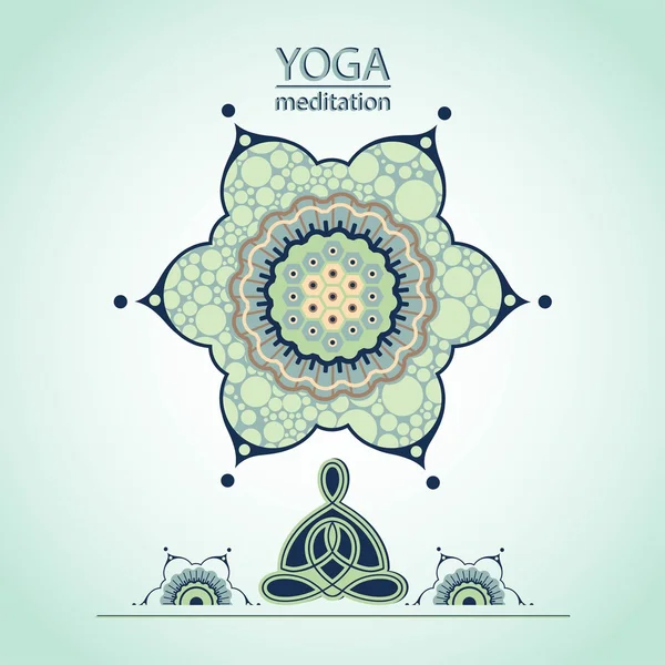 Yoga lotusställning på bakgrund av en dekorativ blomma — Stock vektor