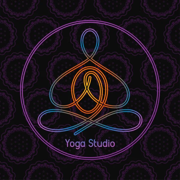 Emblema per lo studio di yoga in cerchio su uno sfondo scuro — Vettoriale Stock