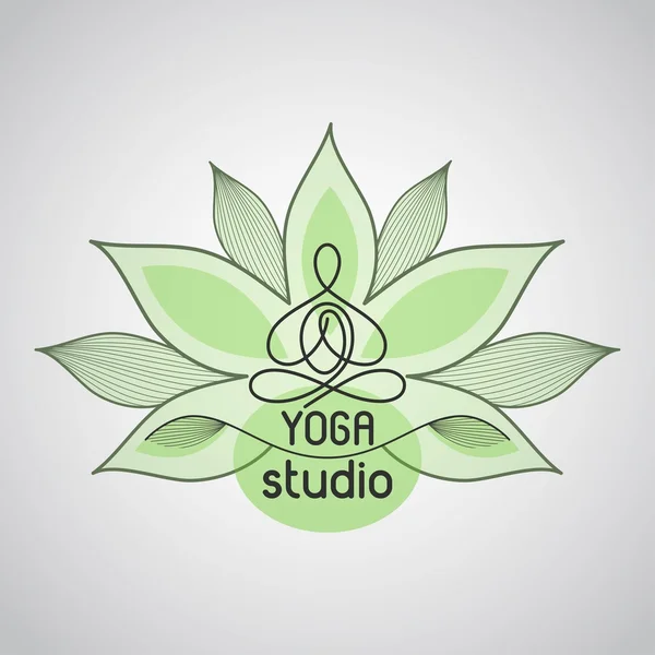 Emblema loto posa sullo sfondo di petali di fiore per uno yoga — Vettoriale Stock