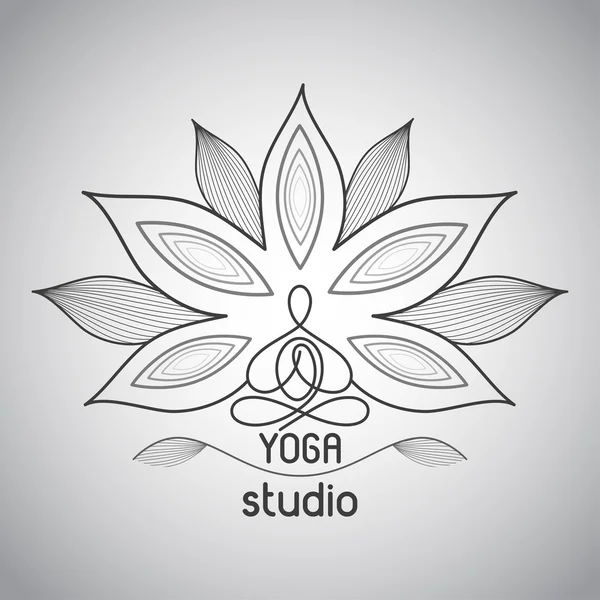 Yoga stüdyosu tek renkli çizgi amblemi — Stok Vektör