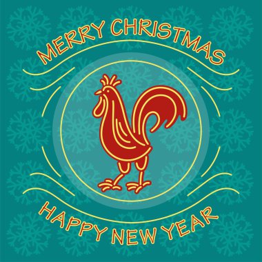 Parlak kırmızı horoz Noel arka planda kar taneleri tasarım