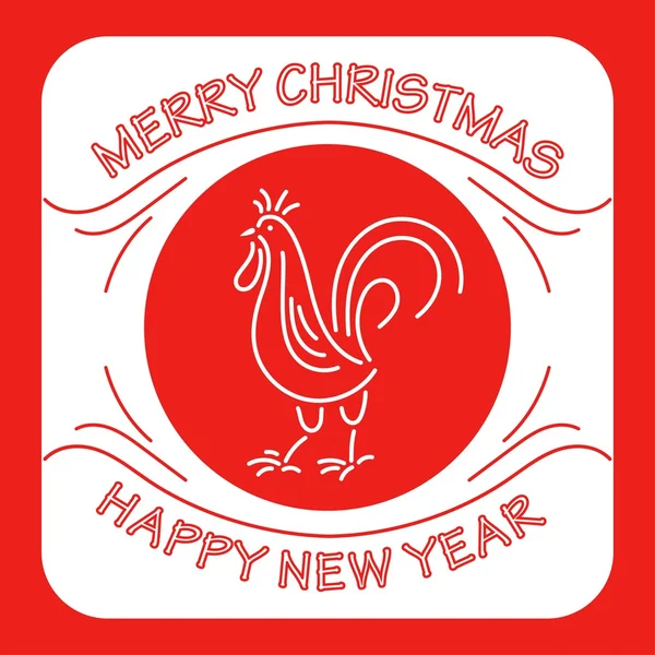 Red Rooster Christmas new year design — Stock Vector