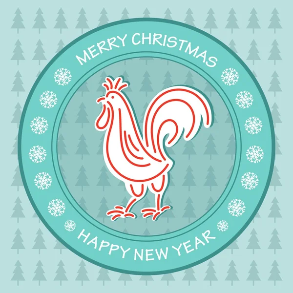 Jahr des Hahns glückliches Weihnachtskartendesign — Stockvektor