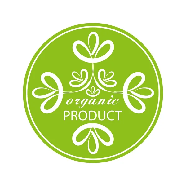 Emblem of the green eco-organic product in the circle design — Stock Vector