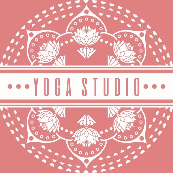 Emblema per lo studio di yoga su uno sfondo di loto decorativo d — Vettoriale Stock