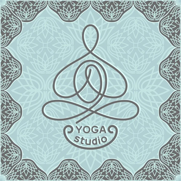 Yoga lotus pozisyonu dekoratif arka plan çizgi çizme ve üzerinde — Stok Vektör