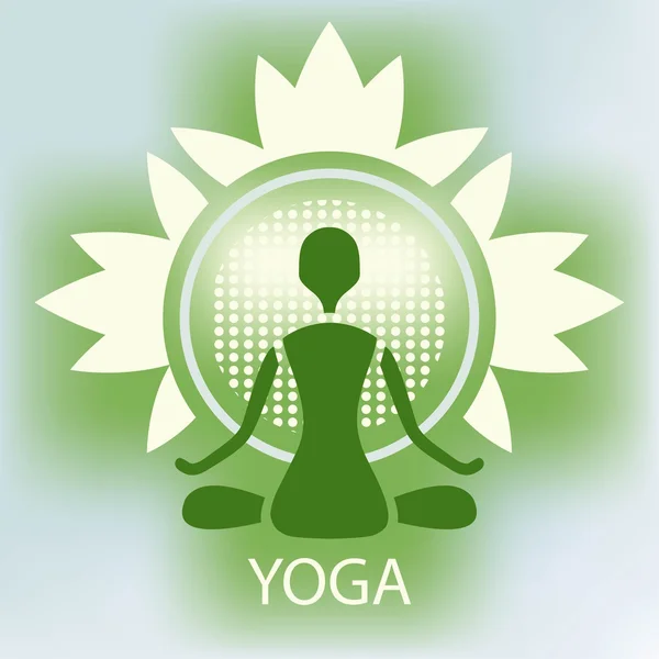 Yoga lotus blomma emblem grön bakgrund meditation kroppshållning — Stock vektor
