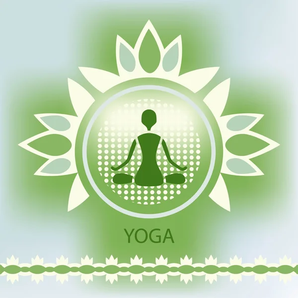 Yoga flor de lótus emblema fundo verde meditação postura dec — Vetor de Stock