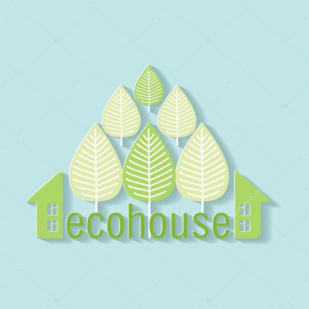 Eco house logo paper blue background