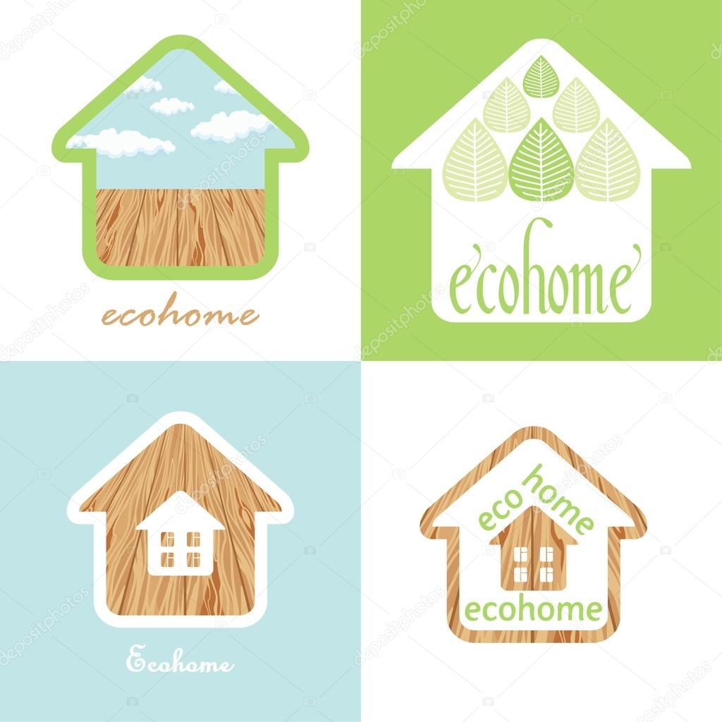 Eco house set of the natural material wood texture