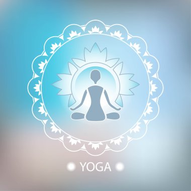 Yoga lotus poz dekoratif amblem arka plan bulanık