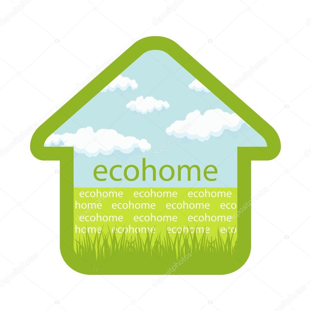 eco house emblem isolated sky clouds grass