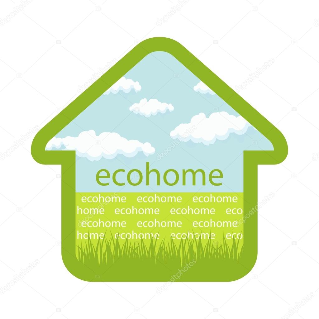 Eco house emblem isolated sky clouds grass