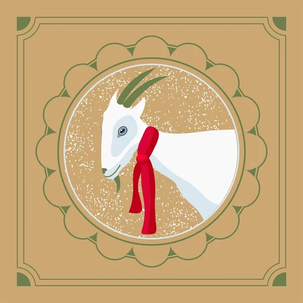 Chèvre blanche dans un cadre de fenêtre ronde carte de vœux pour Noël d — Image vectorielle