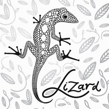 lace lizard in the background with decorative leaves clipart