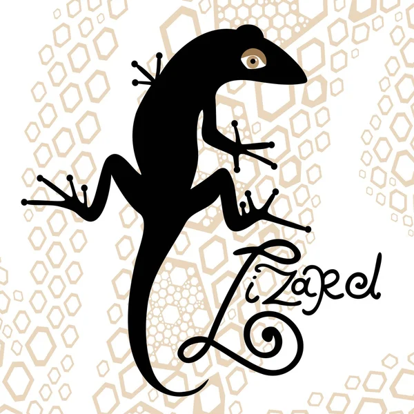 Silhueta isolada preta de um lagarto em um contexto decorativo Gráficos Vetores