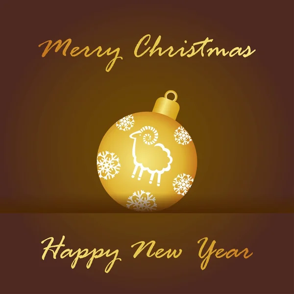 Christmas card with Christmas ball and a picture of a sheep and — Stock Vector