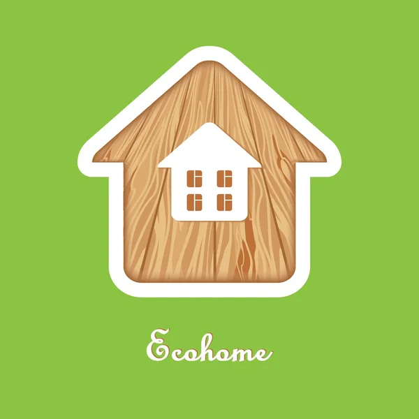 Silhouette logo Eco house sur fond vert texture bois — Image vectorielle