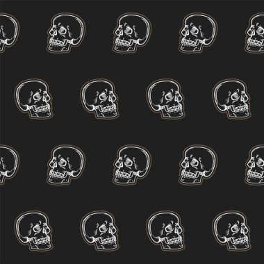 Seamless skulls pattern, line drawing vector illustration