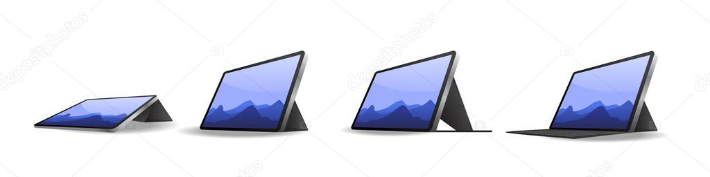 Tablet collection with different case style or cover isolated on white background, vector illustration