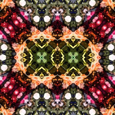 Kusursuz kaleydoskop deseni. Soyut etnik köken. Kusursuz bir doku. Yaratıcı bir geçmiş. Çizimler