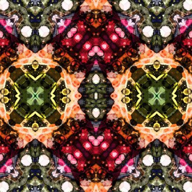 Kusursuz kaleydoskop deseni. Soyut etnik köken. Kusursuz bir doku. Yaratıcı bir geçmiş. Çizimler