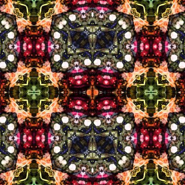 Kusursuz kaleydoskop deseni. Soyut etnik köken. Kusursuz bir doku. Yaratıcı bir geçmiş. Çizimler