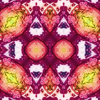 Kusursuz kaleydoskop deseni. Soyut etnik köken. Kusursuz bir doku. Yaratıcı bir geçmiş. Çizimler