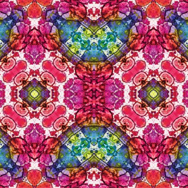 Kusursuz kaleydoskop deseni. Soyut etnik köken. Kusursuz bir doku. Yaratıcı bir geçmiş. Çizimler