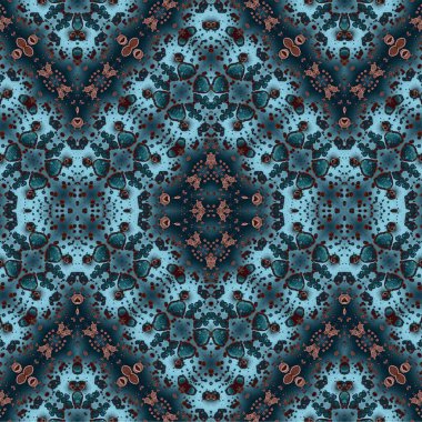 Kusursuz kaleydoskop deseni. Soyut etnik köken. Kusursuz bir doku. Yaratıcı bir geçmiş. Çizimler