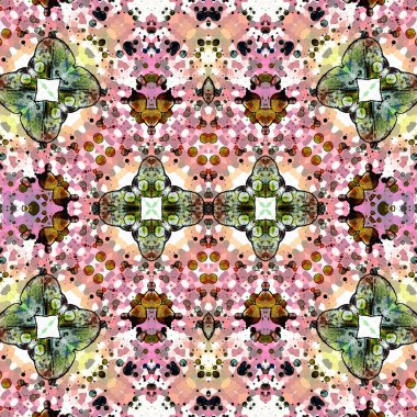 Kusursuz kaleydoskop deseni. Soyut etnik köken. Kusursuz bir doku. Yaratıcı bir geçmiş. Çizimler