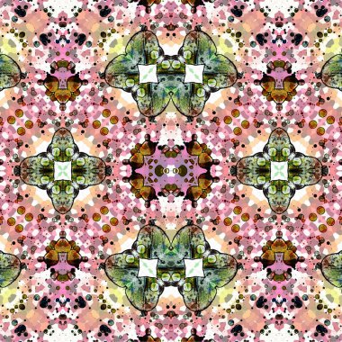 Kusursuz kaleydoskop deseni. Soyut etnik köken. Kusursuz bir doku. Yaratıcı bir geçmiş. Çizimler