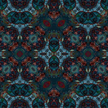 Kusursuz kaleydoskop deseni. Soyut etnik köken. Kusursuz bir doku. Yaratıcı bir geçmiş. Çizimler