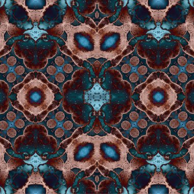 Kusursuz kaleydoskop deseni. Soyut etnik köken. Kusursuz bir doku. Yaratıcı bir geçmiş. Çizimler