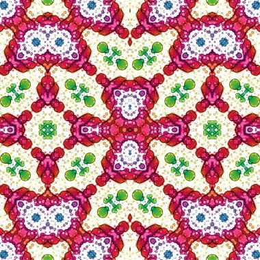 Kusursuz kaleydoskop deseni. Soyut etnik köken. Kusursuz bir doku. Yaratıcı bir geçmiş. Çizimler