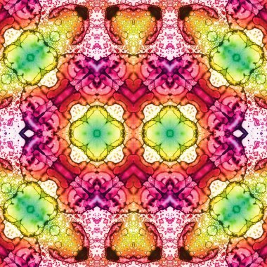 Kusursuz kaleydoskop deseni. Soyut etnik köken. Kusursuz bir doku. Yaratıcı bir geçmiş. Çizimler